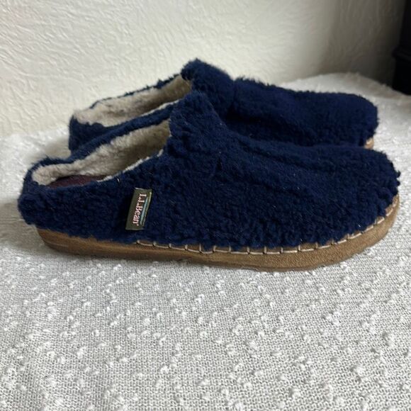 LL Bean Cozy Slipper Slides Sherpa Fleece Women's Size 8 Blue - Picture 1 of 9